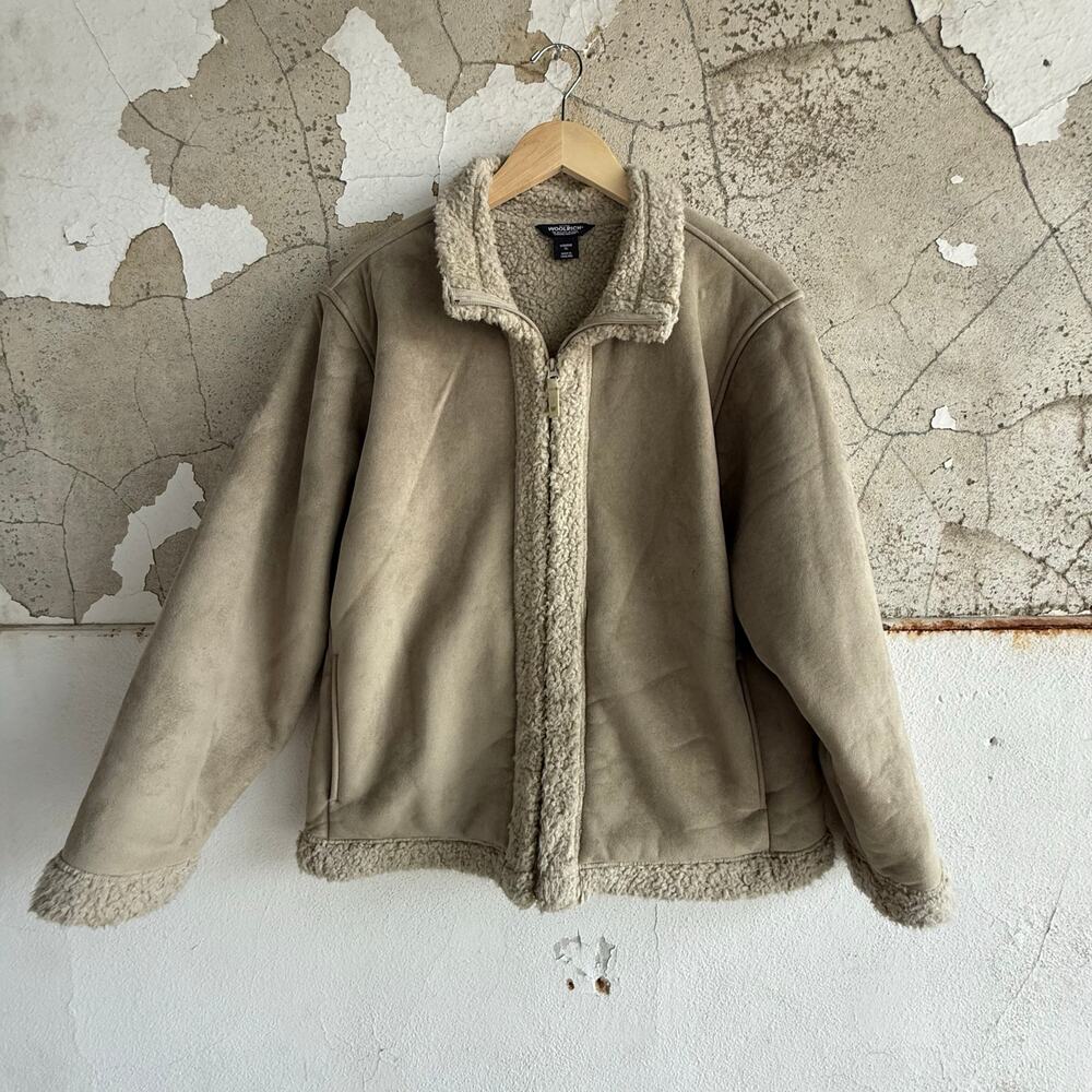 Woolrich Jacket Suede Shearling Sherpa Trim‎ Vintage Outdoor Heritage Women's XL